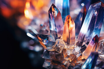A macro shot of a crystal with intricate facets. - obrazy, fototapety, plakaty