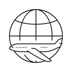 airplane planet map location line icon vector. airplane planet map location sign. isolated contour symbol black illustration