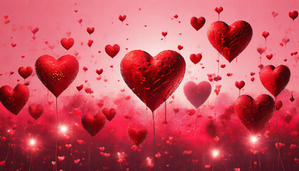 Valentine's day background with red hearts. 3D rendering