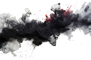 black and red ink splash smoke,watercolor,isolate background
