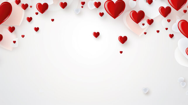 Happy Valentine Day poster or banner design decorated with glossy hearts on white background with space for your product image 