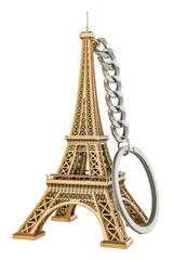 Keychain Eiffel Tower, souvenir from Paris. 3D rendering isolated on transparent background