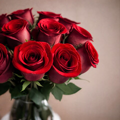 Obraz premium Bouquet of red roses closeup with bokeh