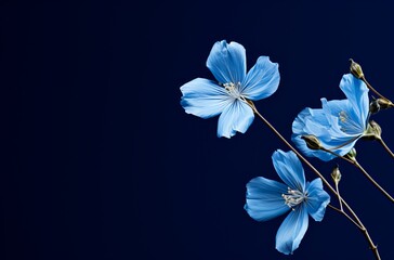 Vibrant Blue Flowers on Dark Blue Background