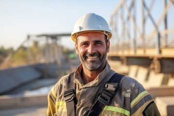 Portrait of a mature male construction worker smiling at the camera outdoors