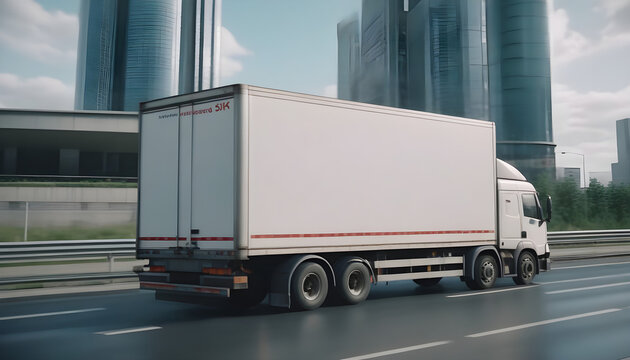 fast delivery truck on the highway in big modern city high created with generative ai