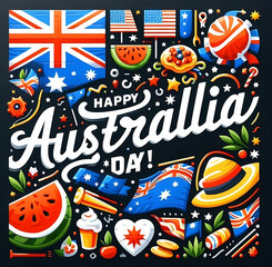 happy Australia day typography social media post for ads creative design template created with generative ai