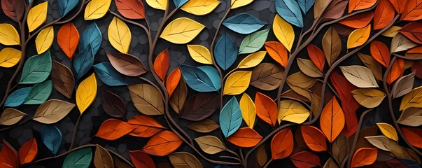 Photo sur Aluminium Texture du bois de chauffage Leaves and twigs form an intricate, natural mosaic. 