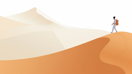 Sand Dune Journey, Stylized Vector Graphic of Person Descending in Desert