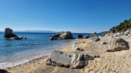 Athos beach rocks in Greece, Monastic republic