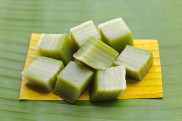 Steamed pandan layer cake. Thai Desserts.