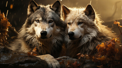 Mexican Gray wolf love couple. Generative Ai - obrazy, fototapety, plakaty