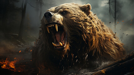 Grizzly Roaring a Warning. Generative Ai