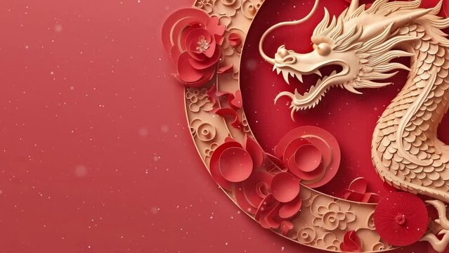 Anamorphic video Happy Chinese New Year. Year of the dragon zodiac sign.