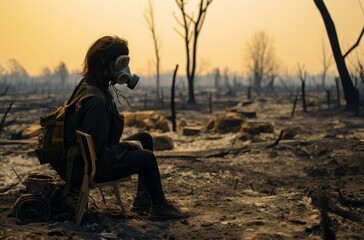 Lone survivor in a post-fire wasteland - obrazy, fototapety, plakaty