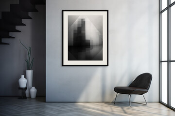 Stylish living room with design mint sofa, furnitures, mock up poster map, plants. Modern home decor. 