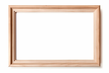 An empty picture frame made from natural wood isolated on a white background, copy space