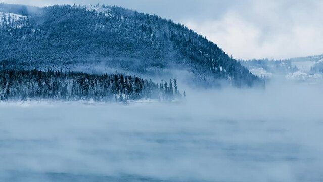 Foggy Lake with Trees Winter Video Footage Dillon Lake Colorado 4K