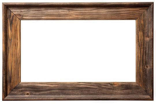 An empty picture frame made from rustic planks  isolated on a white background, copy space