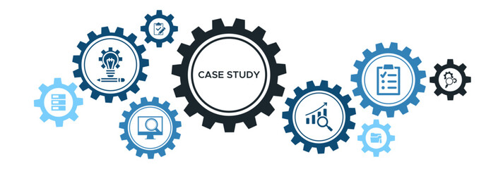 Case study banner web icon vector illustration concept with icon and symbol of research data conditions examination method in-depth analyzing and result.