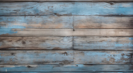 Fototapeta premium Ocean blue wooden slats, paint worn by the passage of time.