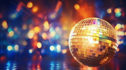  disco ball with glowing neon effects. - obrazy, fototapety, plakaty