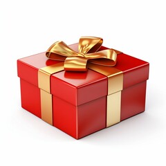 Luxurious Red Gift Box with Golden Ribbon Isolated on White. Generative ai