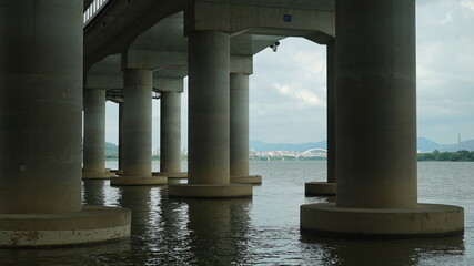 Landscape of under the bridge on the Han River in Seoul, Korea