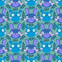 Fototapeta premium Cartoon retro animals seamless rabbits and bears pattern for wrapping paper and fabrics and linens