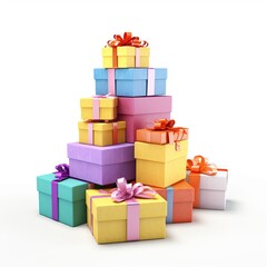 Obraz premium Pile of colorful gifts box isolated on white background