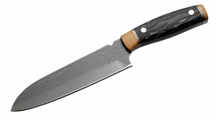 Knife with multi-layered damascus blade on white background © Kondor83