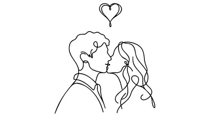 Man and woman kissing in heart Line art.