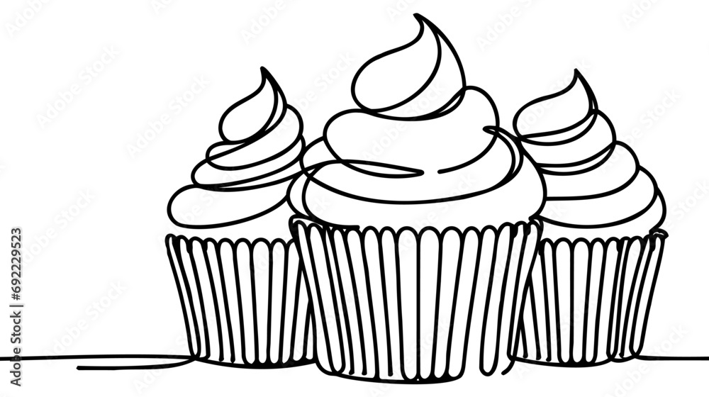 Wall mural Muffin cake one single line drawing for logo.