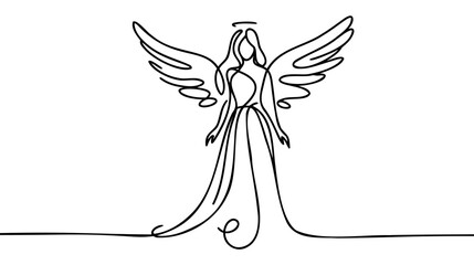 Continuous one line drawing of angel. Angel concept minimalist design for logo isolated on white background. - obrazy, fototapety, plakaty
