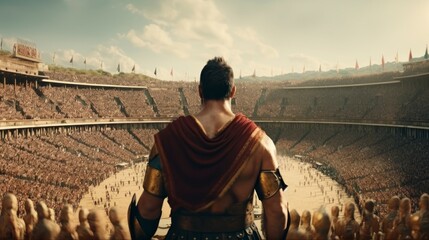victorious gladiator in battle in a roman coliseum - obrazy, fototapety, plakaty