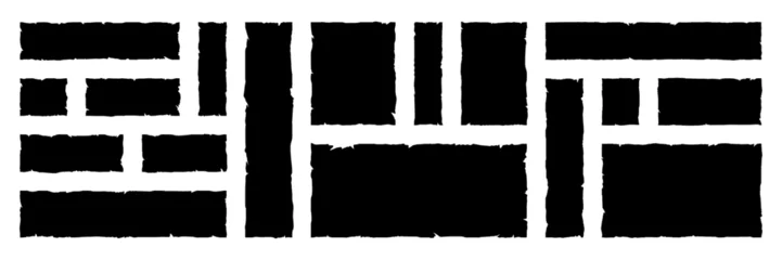 Fotobehang Set of grunge jagged rectangle shape. Black torn paper sheet for sticker, collage, banner. Vector illustration isolated on white background. © gorozhinak