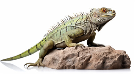 Green lizard on a stone isolated on a white background. Generative Ai - obrazy, fototapety, plakaty
