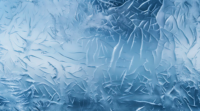 Frozen glass texture with transparent ice patterns