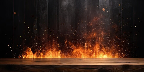 fire flames on a dark background for display products  barbecue