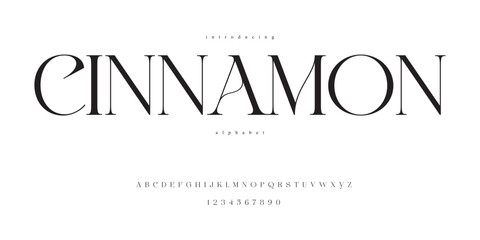 Cinnamon, clean stylish sleek modern serif font alphabet
