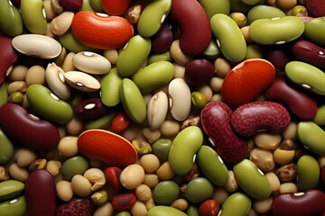 Closeup View of Colorful Pile of Mixed Green Beans - Vibrant Image for Healthy Food or Bean Day Concept
