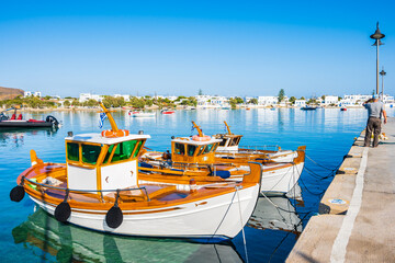 Fishing boats in Pollonia port, Milos island, Cyclades, Greece