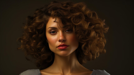 Fototapeta premium A woman with curly hair and natural makeup