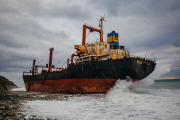 Shipwreck of cargo ship Rio on Black Sea shore