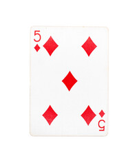 Five of diamonds playing card on a transparent background 