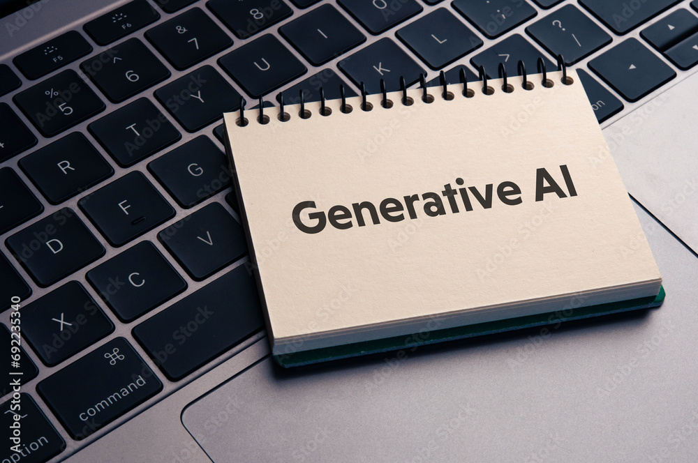 Poster there is notebook with the word generative ai. it is as an eye-catching image.