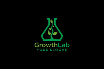 Growth lab logo design, beaker glass with growing plants logo design