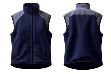 Front And Back Views Luxury And windproof Navy Blue Vest With Fleece On Transparent Background