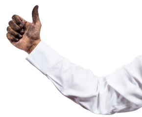 Dirty hand thumbs up isolated on white background, Repair, Maintenance, Customer Service Concept. png file.