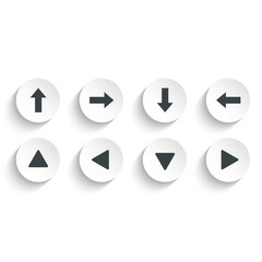 Set of arrow button vector icon with flat round button isolated on white background.